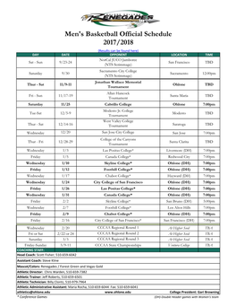 Men's Basketball 2017-2018 Schedule