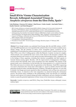 Small Rnas Virome Characterization Reveals Arthropod-Associated Viruses in Anopheles Atroparvus from the Ebro Delta, Spain †