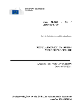 Case M.8820 - GE / ROSNEFT / JV