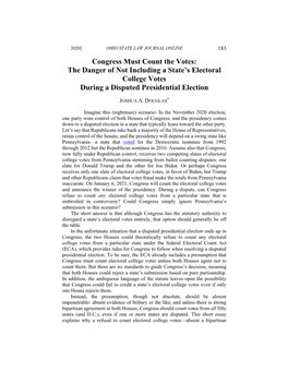 Congress Must Count the Votes: the Danger of Not Including a State's