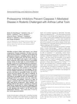 Proteasome Inhibitors Prevent Caspase-1-Mediated Disease in Rodents Challenged with Anthrax Lethal Toxin