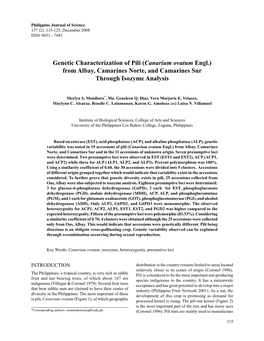 Genetic Characterization of Pili (Canarium Ovatum Engl.) from Albay, Camarines Norte, and Camarines Sur Through Isozyme Analysis