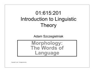 01:615:201 Introduction to Linguistic Theory Morphology: the Words of Language