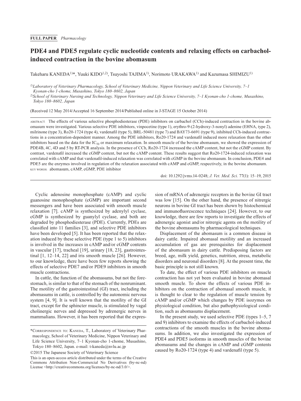 Induced Contraction in the Bovine Abomasum