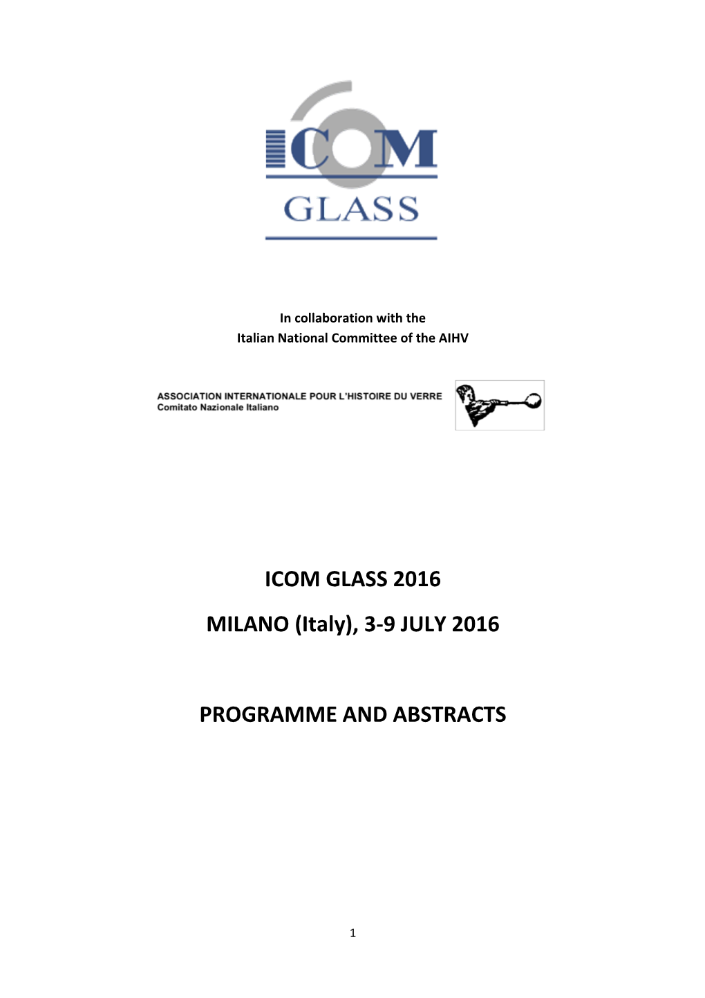 ICOM GLASS 2016 MILANO (Italy), 3-9 JULY 2016 PROGRAMME