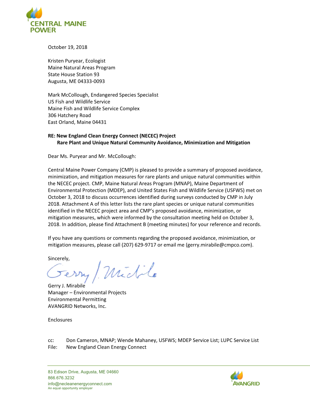 2018-10-19 NECEC Rare Plant Natural Communities Avoidance-Minimization Memo.Pdf