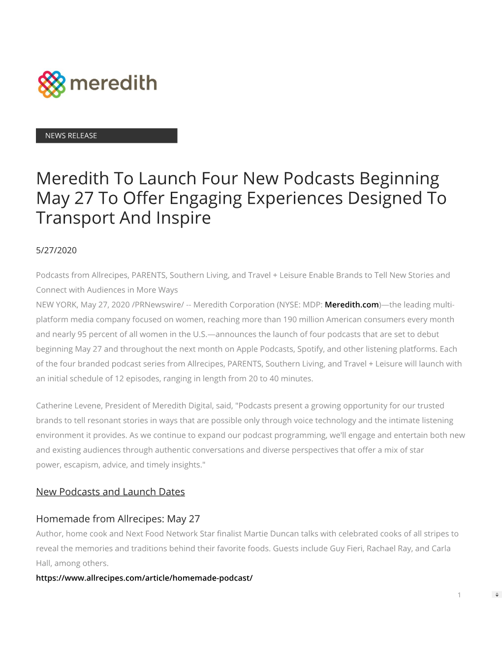 Meredith to Launch Four New Podcasts Beginning May 27 to O Er