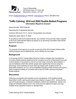 Traffic Calming: 2019 and 2020 Flexible Bollard Programs Information Report to Council