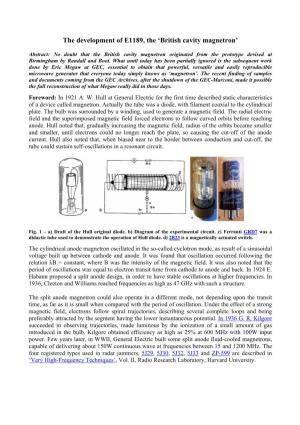 The Development of E1189, the First British Cavity Magnetron