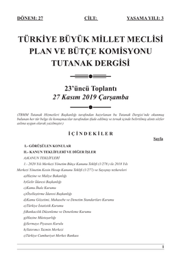 Türkiye Büyük Millet Meclisi Plan Ve Bütçe Komisyonu Tutanak Dergisi