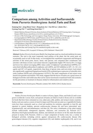 Comparison Among Activities and Isoflavonoids from Pueraria Thunbergiana Aerial Parts and Root