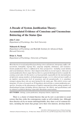 A Decade of System Justification Theory: Accumulated Evidence
