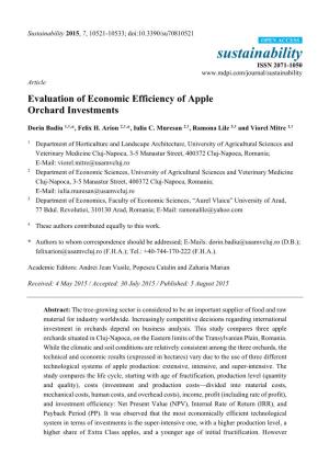 Evaluation of Economic Efficiency of Apple Orchard Investments