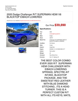 2020 Dodge Challenger R/T SUPERMAN HEMI V8 BLACKTOP EIBACH LOWERED