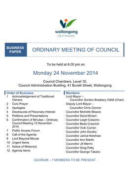 Council Business Paper 24 November 2014