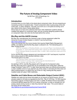 The Future of Analog Component Video by Bill Paul, CEO of Neothings, Inc
