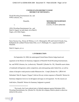 1 Previously, the Court Ordered Entry of Default Judgment Against Defendant AWA Wrestling Entertainment, Inc