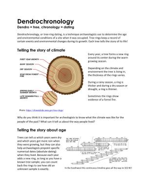 Dendrochronology Dendro = Tree, Chronology = Dating