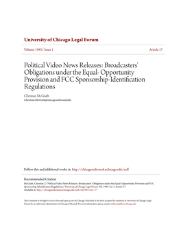 Political Video News Releases: Broadcasters' Obligations Under The