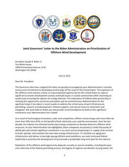 Joint Governors' Letter to the Biden Administration on Prioritization Of