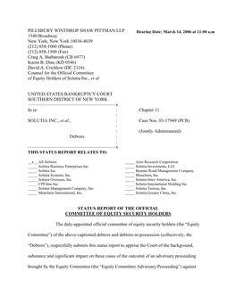 PILLSBURY WINTHROP SHAW PITTMAN LLP 1540 Broadway New York, New York 10036 Telephone: (212) 858-1000 Facsimile: (212) 858-1500