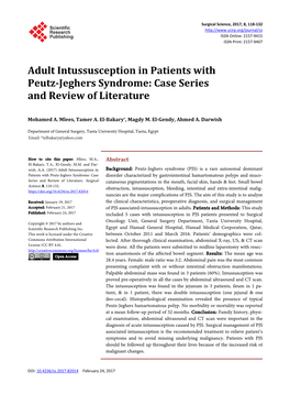 Adult Intussusception in Patients with Peutz-Jeghers Syndrome: Case Series and Review of Literature