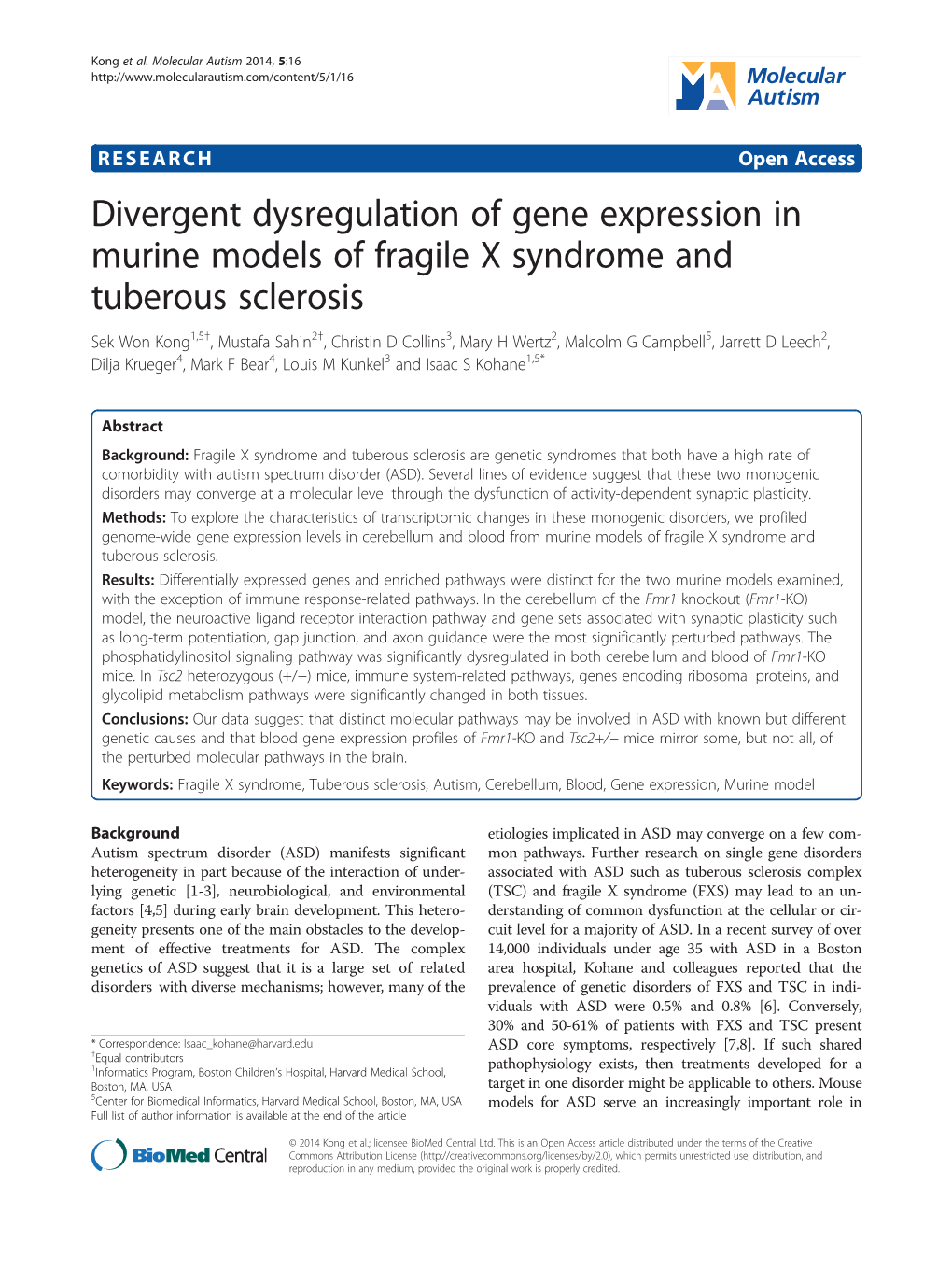 Divergent Dysregulation of Gene Expression in Murine Models Of