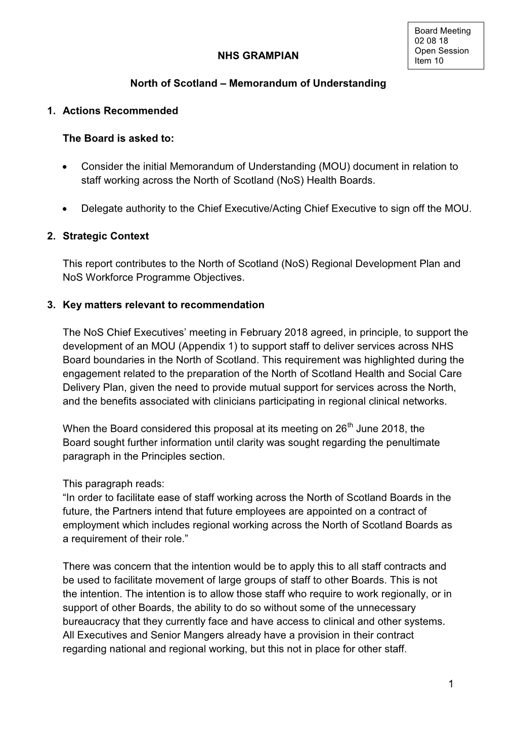 1 NHS GRAMPIAN North of Scotland – Memorandum of Understanding 1