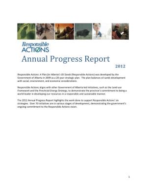 Progress Report 2012, Responsible Actions a Plan for Alberta's Oil Sands