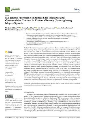 Exogenous Putrescine Enhances Salt Tolerance and Ginsenosides Content in Korean Ginseng (Panax Ginseng Meyer) Sprouts