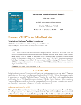 Economics of H-1B Visa and Indian Expatriates