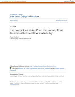 The Lowest Cost at Any Price: the Impact of Fast Fashion on the Global Fashion Industry