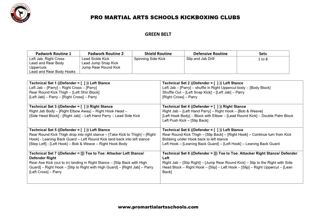 Pro Martial Arts Schools Kickboxing Clubs Green Belt