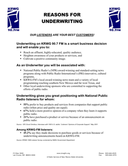 Reasons for Underwriting