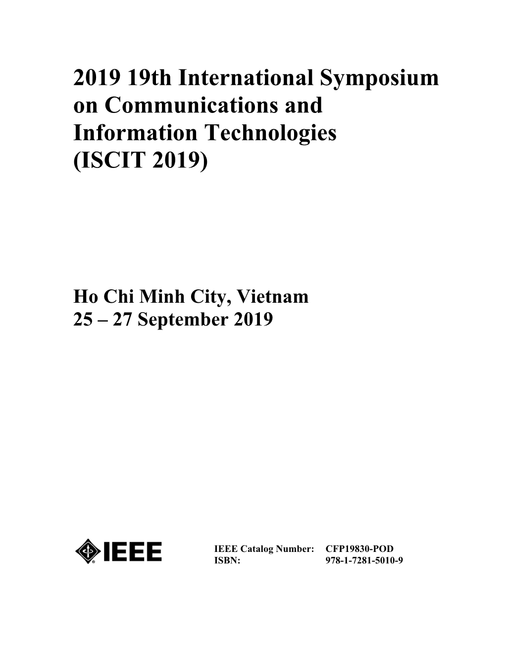 2019 19Th International Symposium on Communications and Information Technologies (ISCIT 2019)