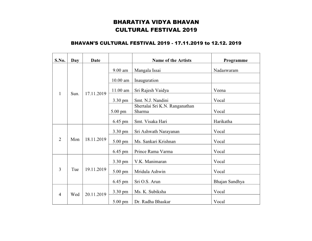 Bharatiya Vidya Bhavan Cultural Festival 2019