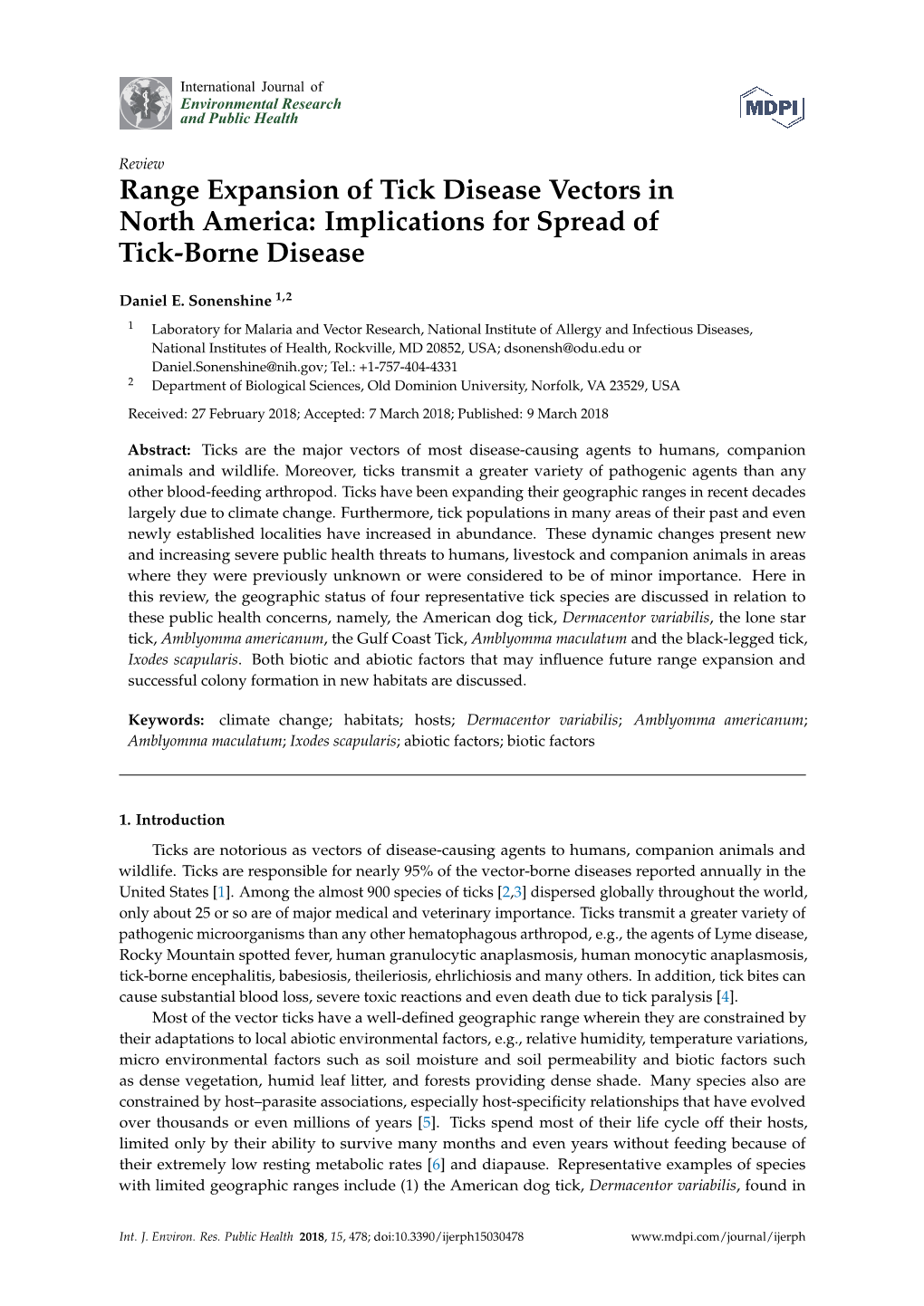 Range Expansion of Tick Disease Vectors in North America: Implications for Spread of Tick-Borne Disease