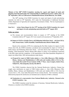 Minutes of the 180Th EXIM Committee Meeting for Export and Import Of