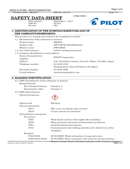MSDS for #21860 - BRAVO MARKER PEN Page 1 of 5 Product Name : BRAVO! SDS No.:AI-034 Page 1/5