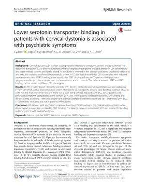 Lower Serotonin Transporter Binding in Patients with Cervical Dystonia Is Associated with Psychiatric Symptoms E