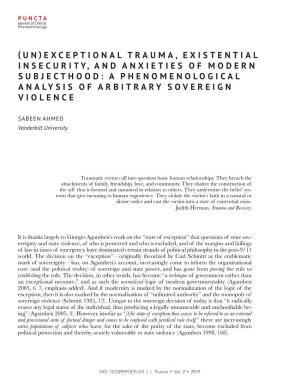 (Un)Exceptional Trauma, Existential Insecurity, and Anxieties of Modern Subjecthood • 2