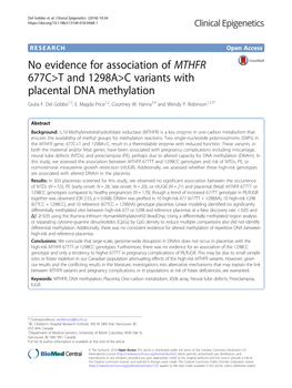 No Evidence for Association of MTHFR 677C&gt;T and 1298A&gt;C Variants