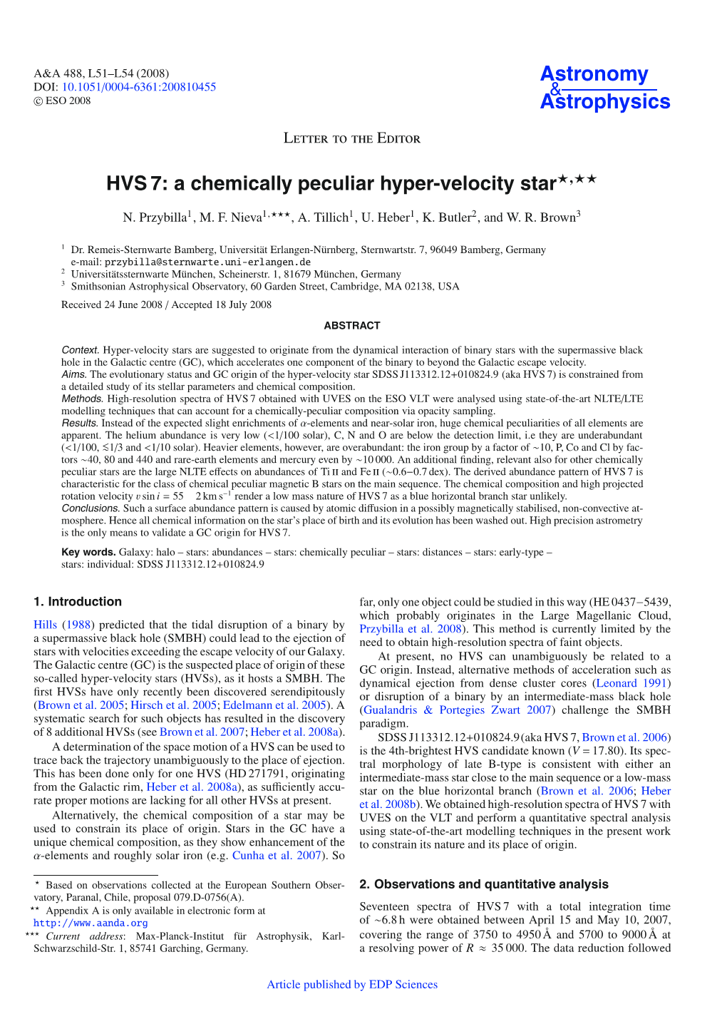 HVS 7: a Chemically Peculiar Hyper-Velocity Star�,