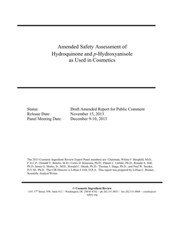 Amended Safety Assessment of Hydroquinone and P-Hydroxyanisole As Used in Cosmetics
