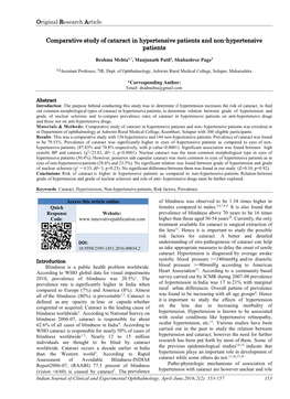 Comparative Study of Cataract in Hypertensive Patients and Non-Hypertensive Patients