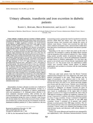 Urinary Albumin, Transferrin and Iron Excretion in Diabetic Patients