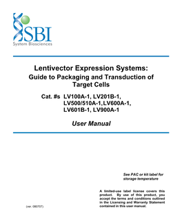 Lentivector Expression Systems: Guide to Packaging and Transduction of Target Cells