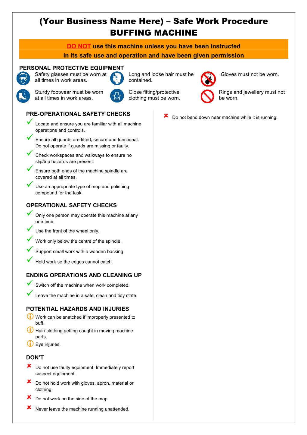 Safety Operating Procedures - Buffing Machine