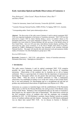 Early Australian Optical and Radio Observations of Centaurus A