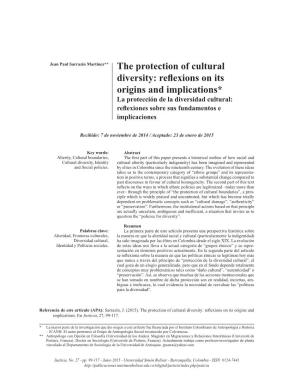 The Protection of Cultural Diversity: Reflexions on Its Origins and Implications*